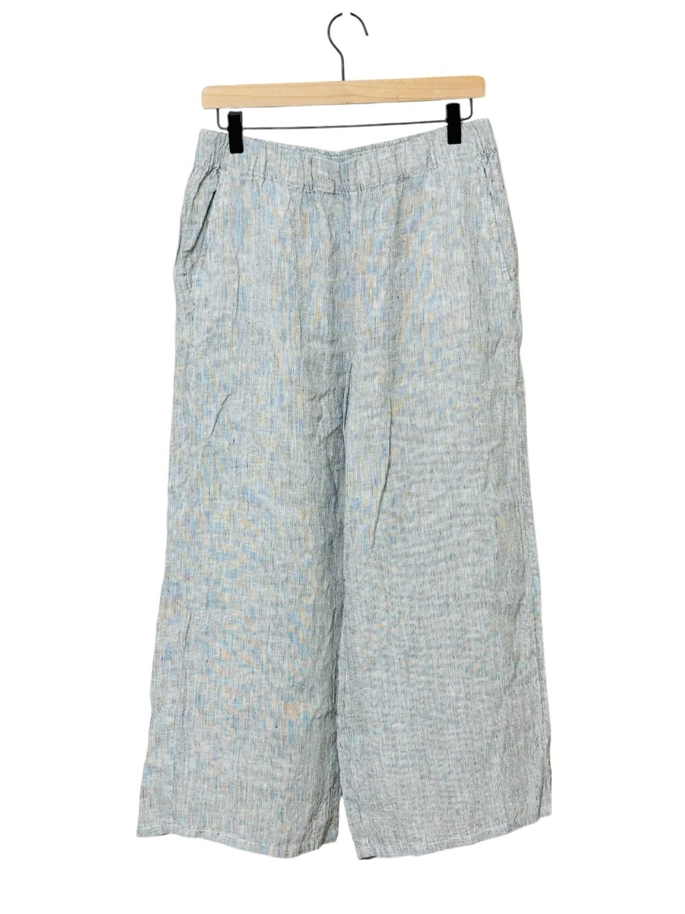 Eileen Fisher Striped 100% Organic Linen Crinkle Wide Leg Pants Size Small